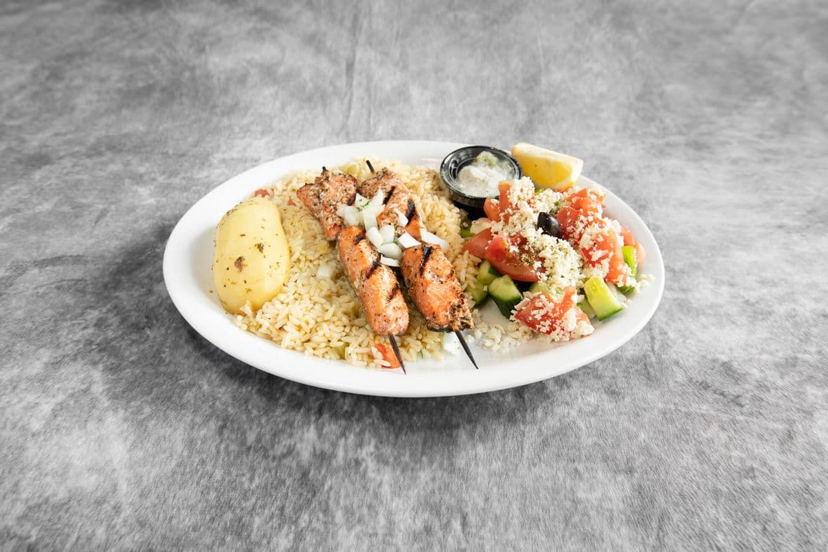Wild Sockeye Salmon Souvlaki (2 Skewers)