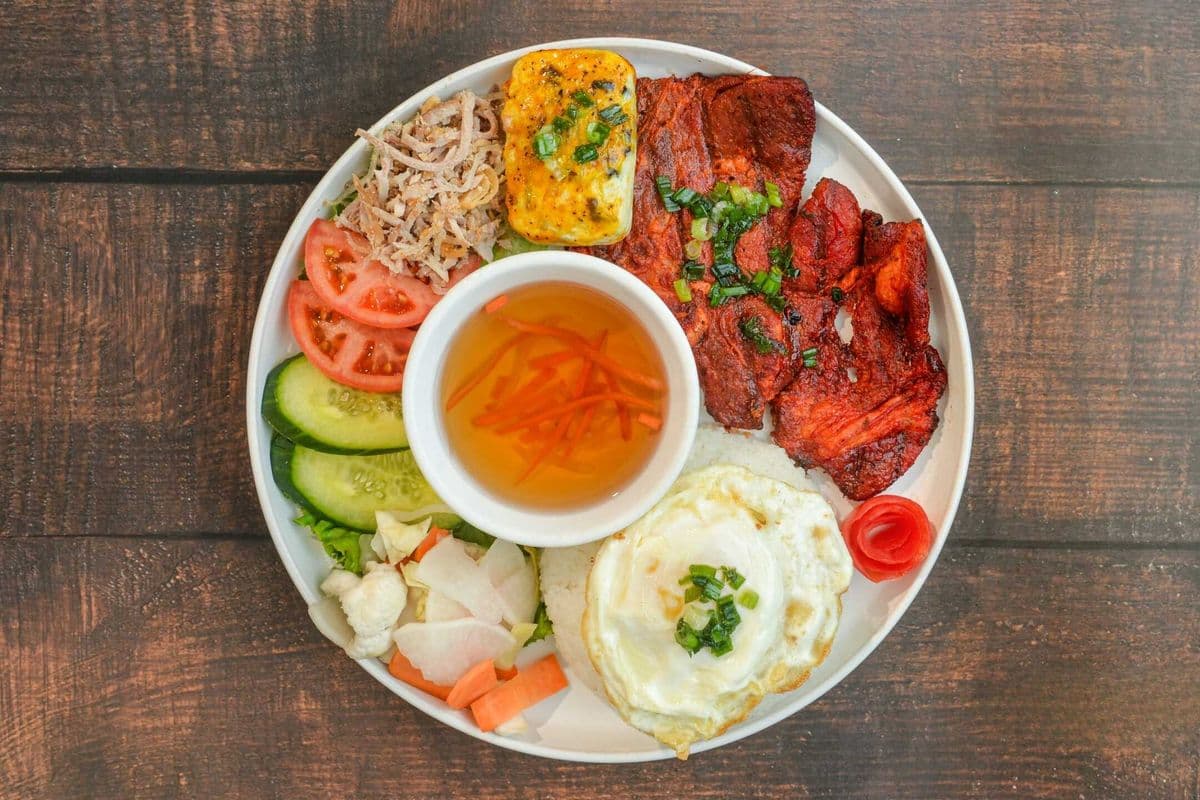 48. Little Saigon Deluxe Broken Rice with Grilled Pork Chop, Shredded Pork Skin, Egg Meat Loaf, and Fried Egg