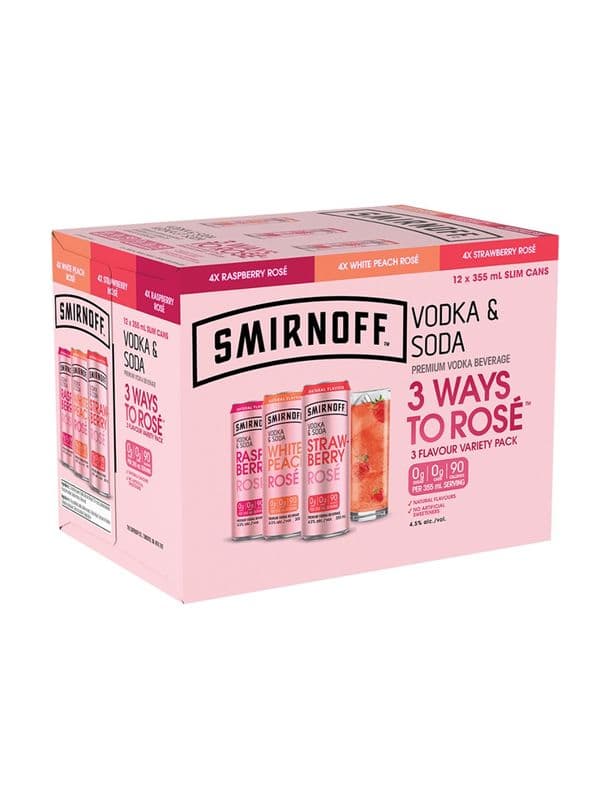 Smirnoff Vodka and Soda Rose Variety Pack (12x 355 mL Cans) (12 x 355ml cans)