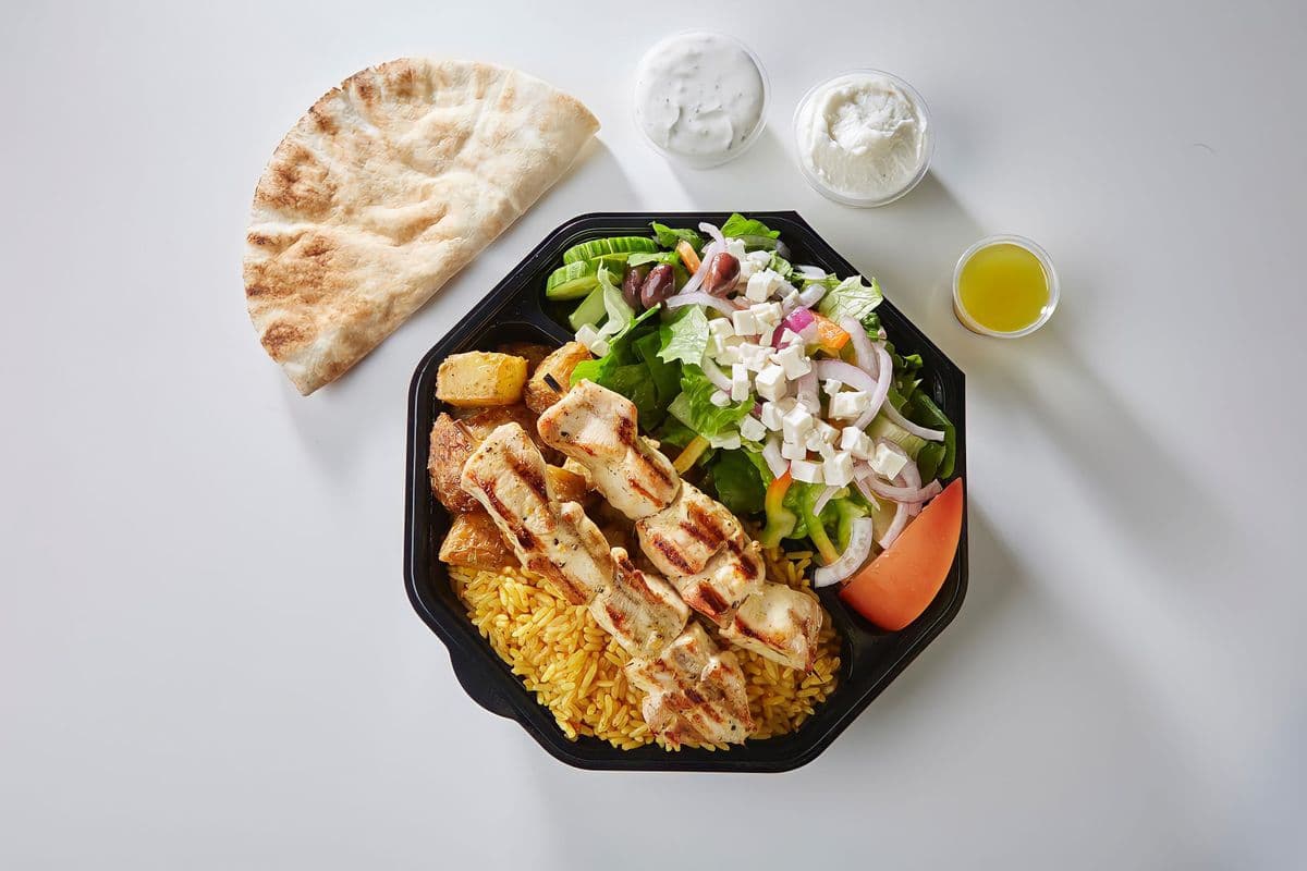 Chicken Souvlaki Greek Plate