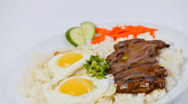 49. Char-Broiled Pork Chop and Fried Egg on Steamed Rice - Com Suon Nuong, Trung Chien