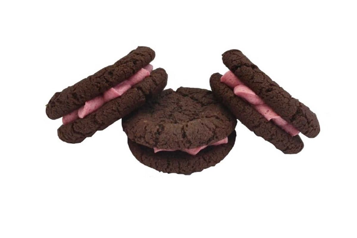 (NEW) 2 Mini Sandwichs- Chocolate Cookie filled with Raspberry icing (GF & V)