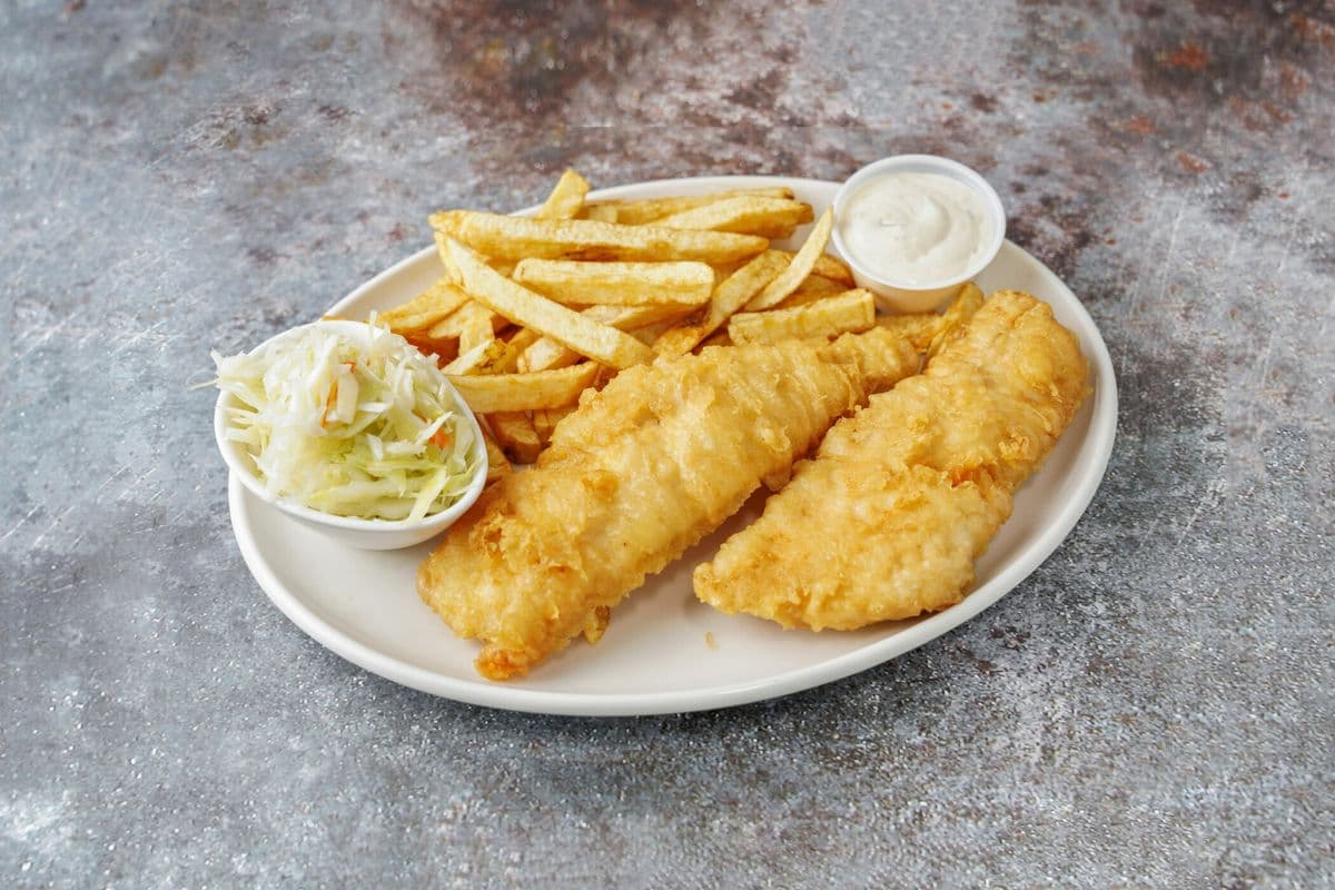 Haddock with Chips and Coleslaw