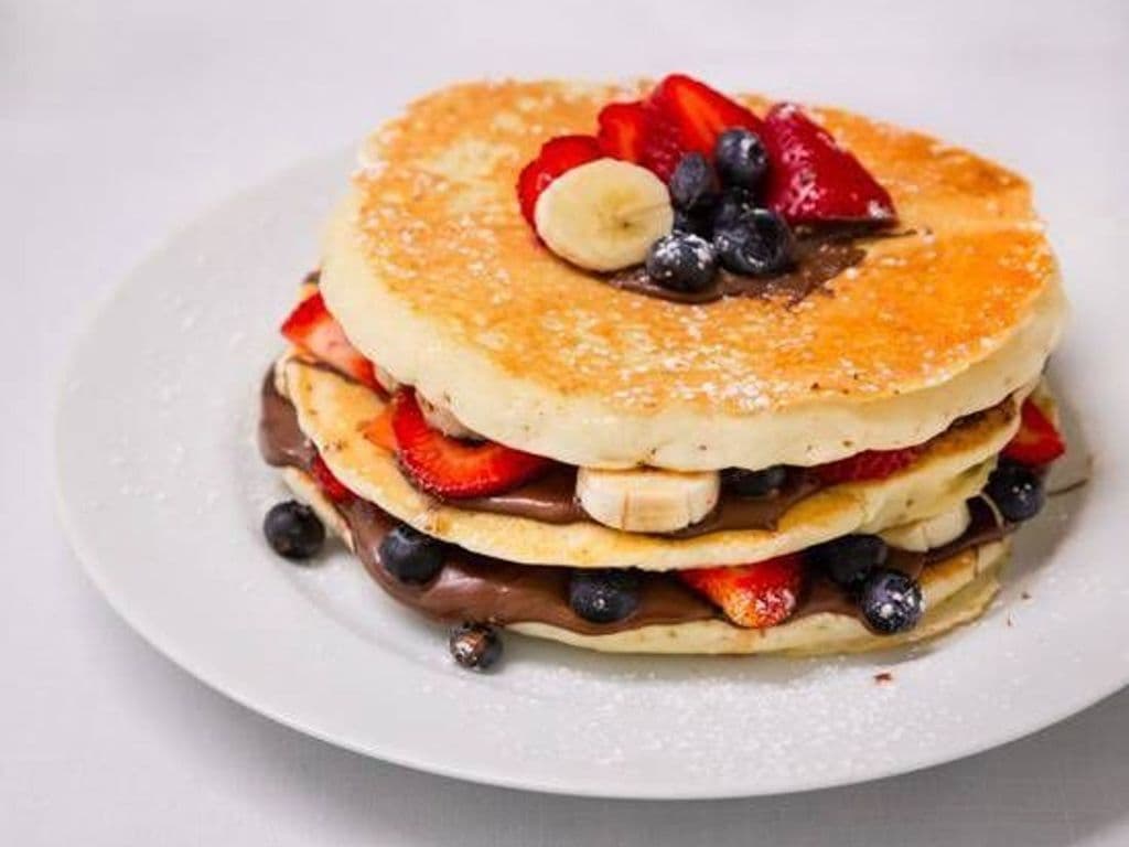 Fruit and Chocolate Tower Pancakes