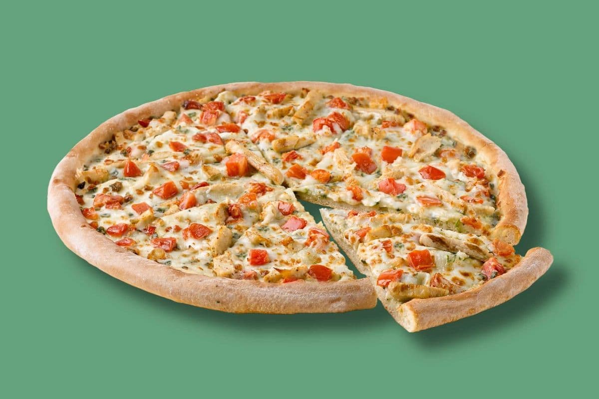 Spinach Alfredo Chicken Tomato Pizza