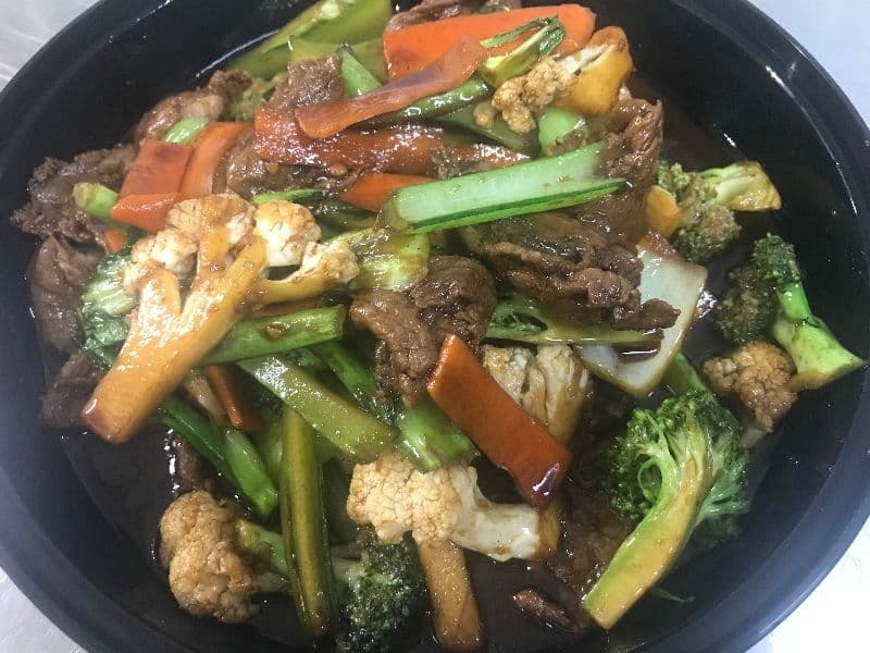 S6. Beef Stir-Fry with Mixed Veggies on Rice