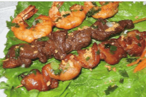 9. Satay Chicken, Beef, and Prawn Skewers (3 pcs)