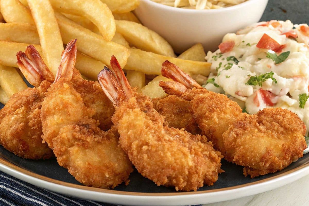 6 Battered Shrimps with Chips and Coleslaw