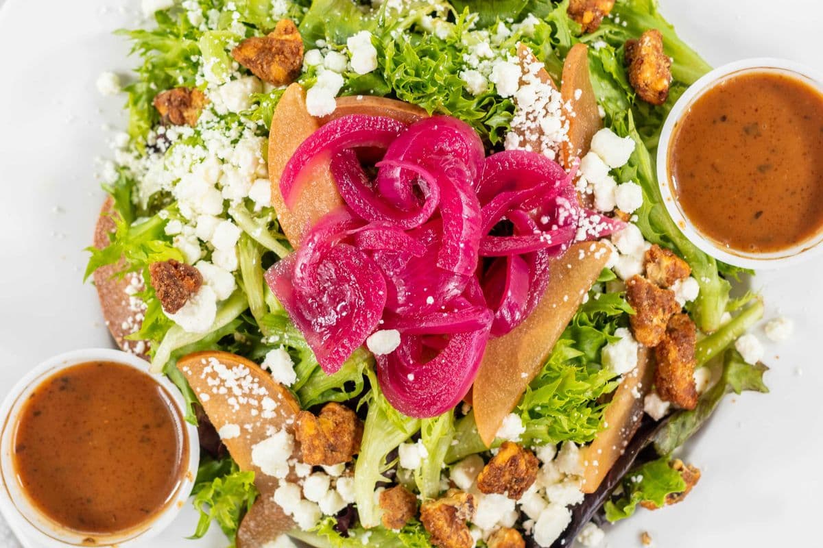 Poached Pear and Goat Cheese Salad