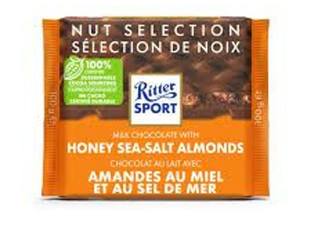 RITTER SPORT MILK CHOCOLATE WITH HONEY SEA SALT ALMONDS 100G