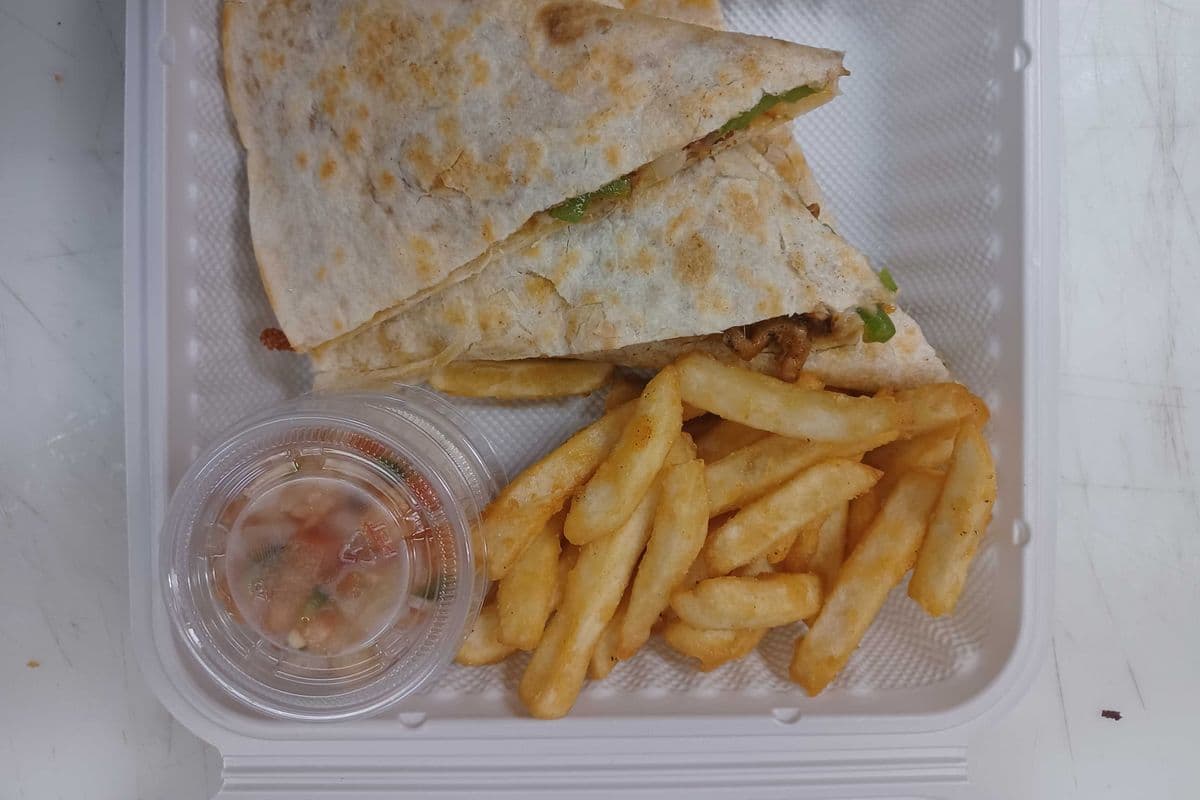 Chicken Quesadillas with fries