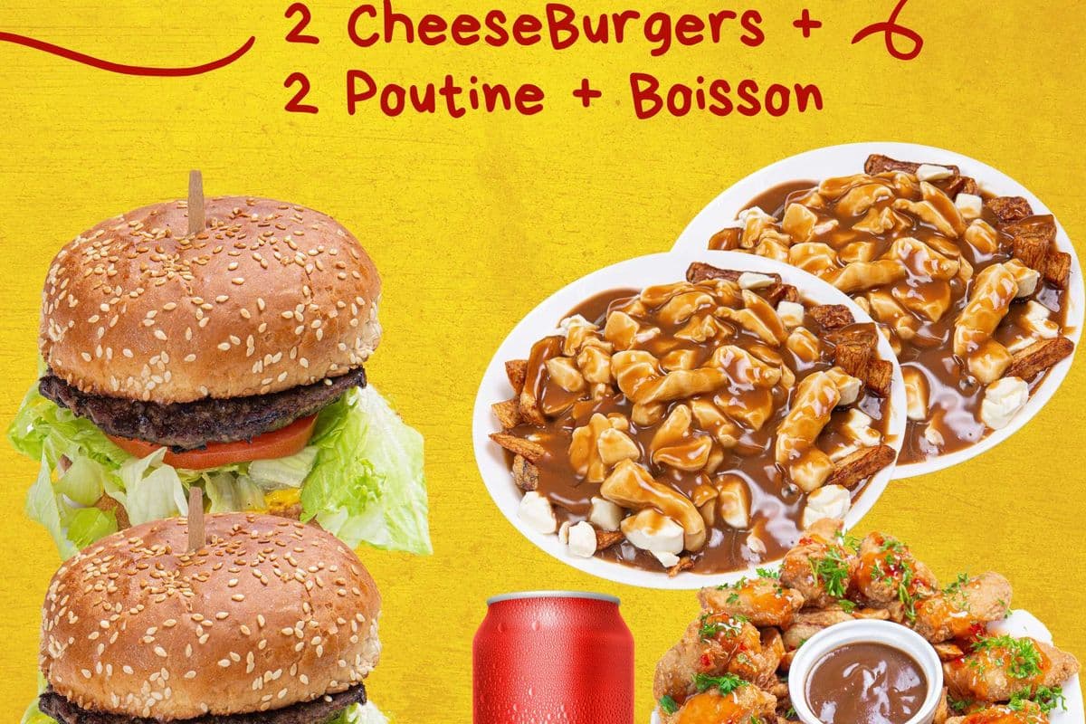 10 Ailes De Poulet + 2 CheeseBurgers + 2 Poutine + Boisson