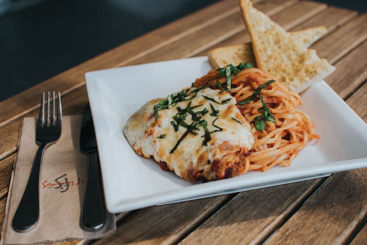 Chicken Parmesan with Rose Linguini