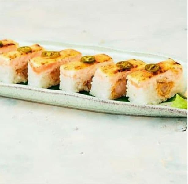 Salmon & Prawn Aburi Oshi