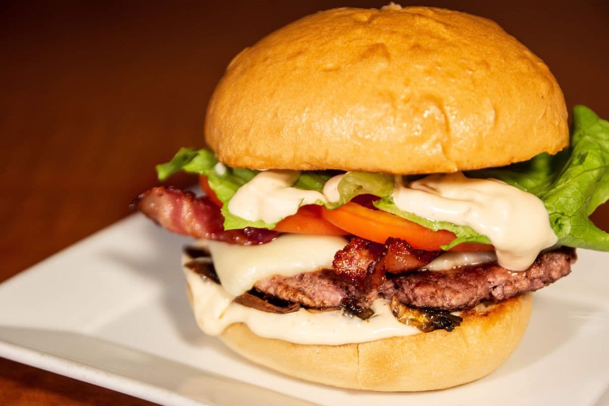 Bacon, Mozza, and Mushroom Burger