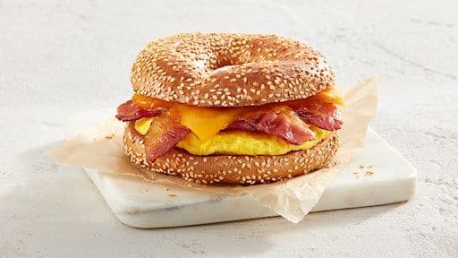 Bacon, Egg & Cheddar on a bagel