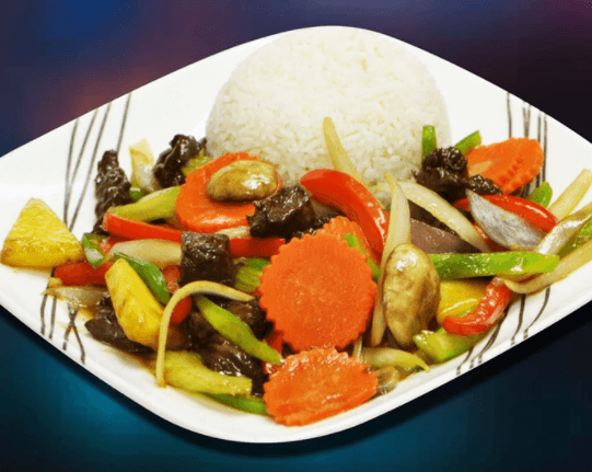 514. Sauteed Marinated Beef Cube with Steamed Rice - Com Bo Luc Lac