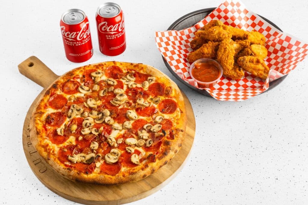 Large Three Topping Pizza and Wings (18 pcs)