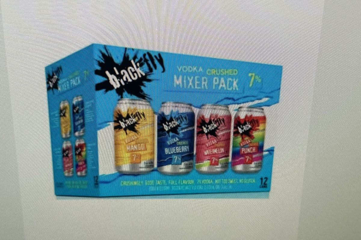 Black Fly Mixer Pack (Vodka Crushed Mango-Vodka Crushed Blueberry-Vodka Crushed Watermelon-Vodka Crushed Punch) (12 x 355 ml)