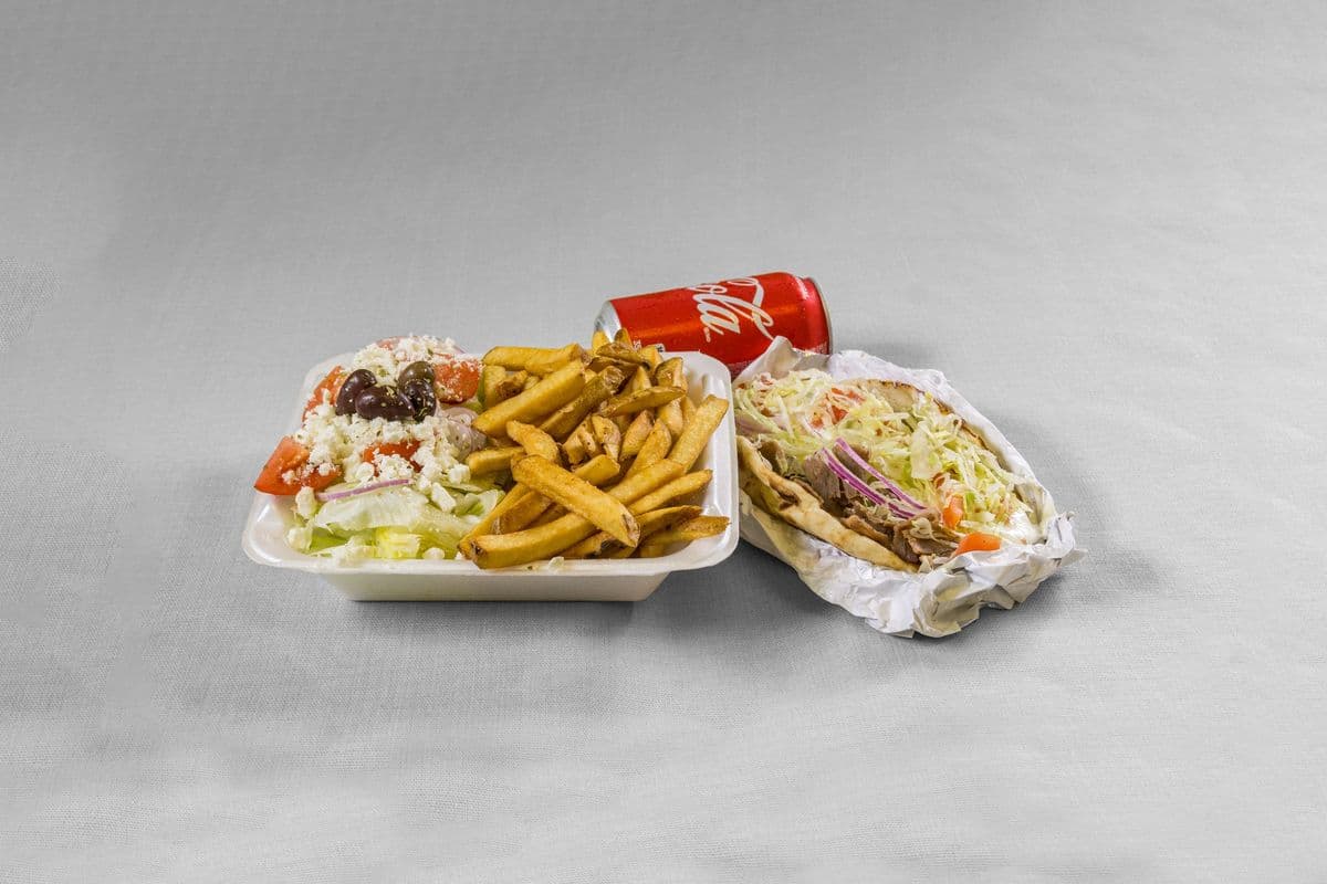 Gyro Pita Dinner, Fries, Salad, and Pop