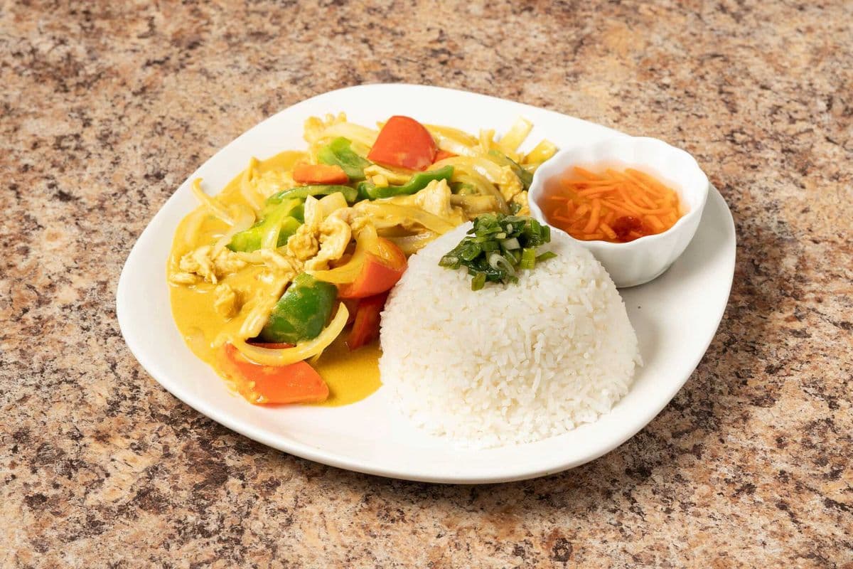 F. Stir-Fried Chicken or Beef in Curry Sauce on Rice - Com Ga (Hoac Bo) Xao Ca Ri