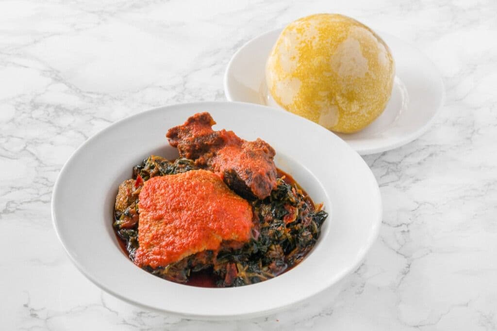 Yellow Eba, Efo Riro, and Two Proteins