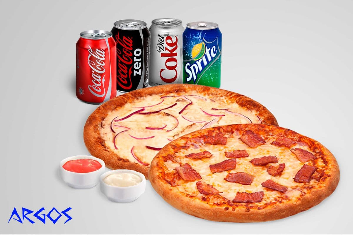 Two Large Pizzas, 4 Drinks + 2 Dips
