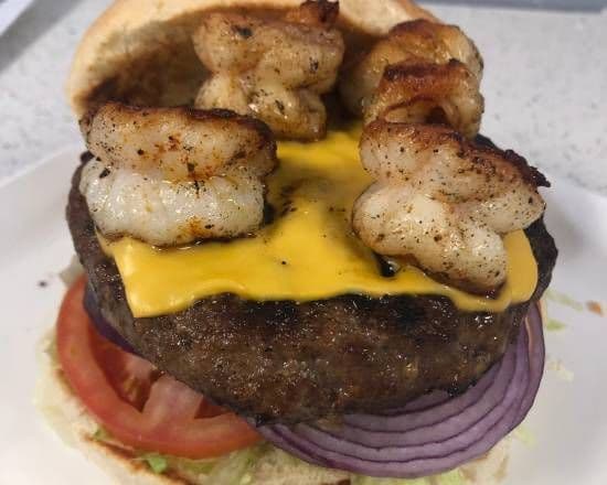 Shrimp and Cheeseburger with fries