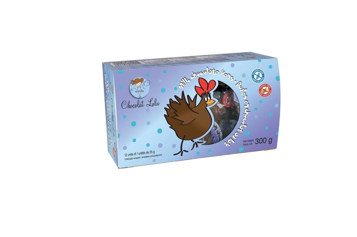 Boîte de poules de chocolat au lait (12 par boîte) / Box of milk Chocolate Hens (12 per box) (300g)