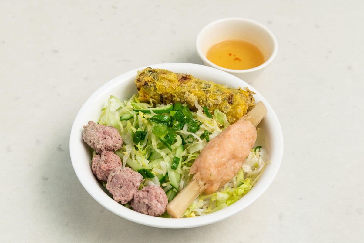 306 - Spring Roll, Meat Balls and Minced Shrimp on Sugar Cane