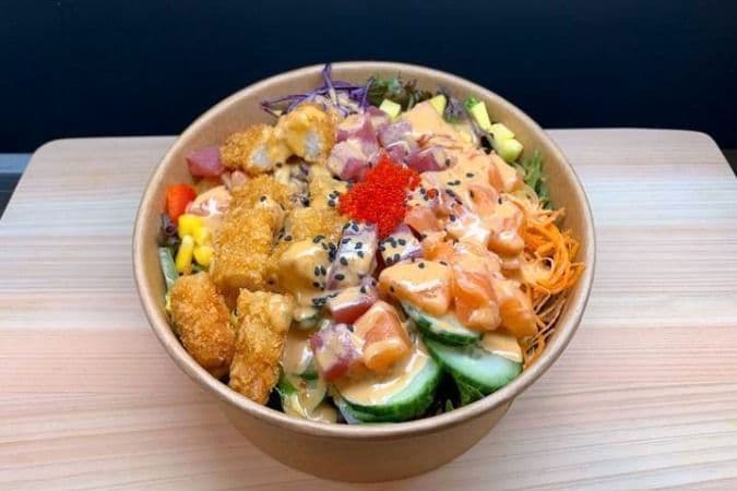 Poke Thon-Saumon-Crevette tempura