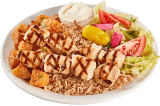 Plat de brochettes de poulet