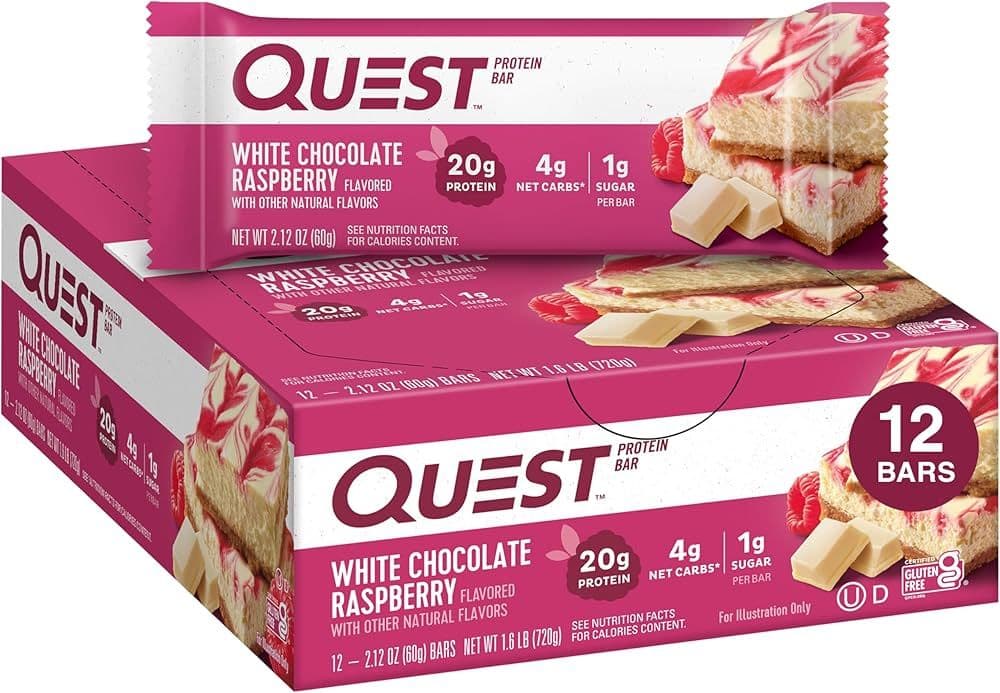 Quest Barre de Protéine Chocolat Blanc et Framboise 60g/ Quest Protein Bar White Chocolate Raspberry 60g