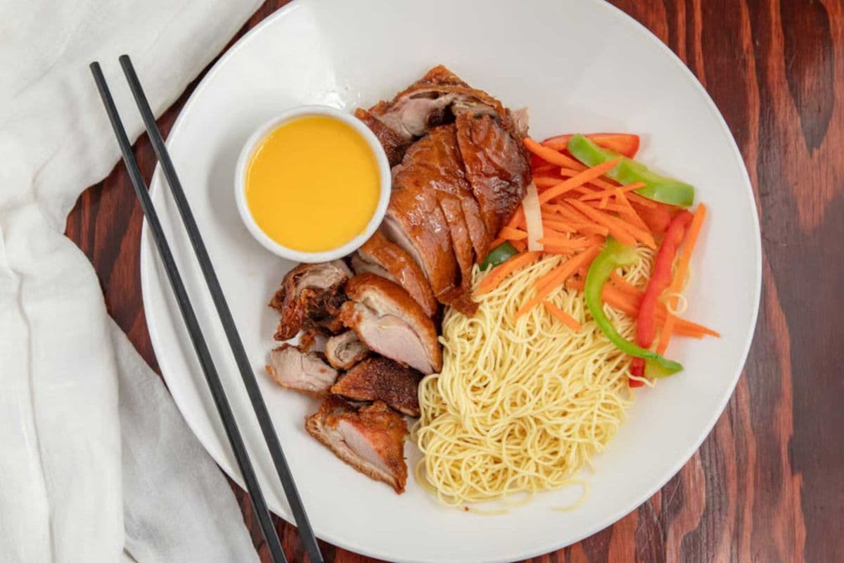54C. Crispy Roast Duck with Egg Noodles