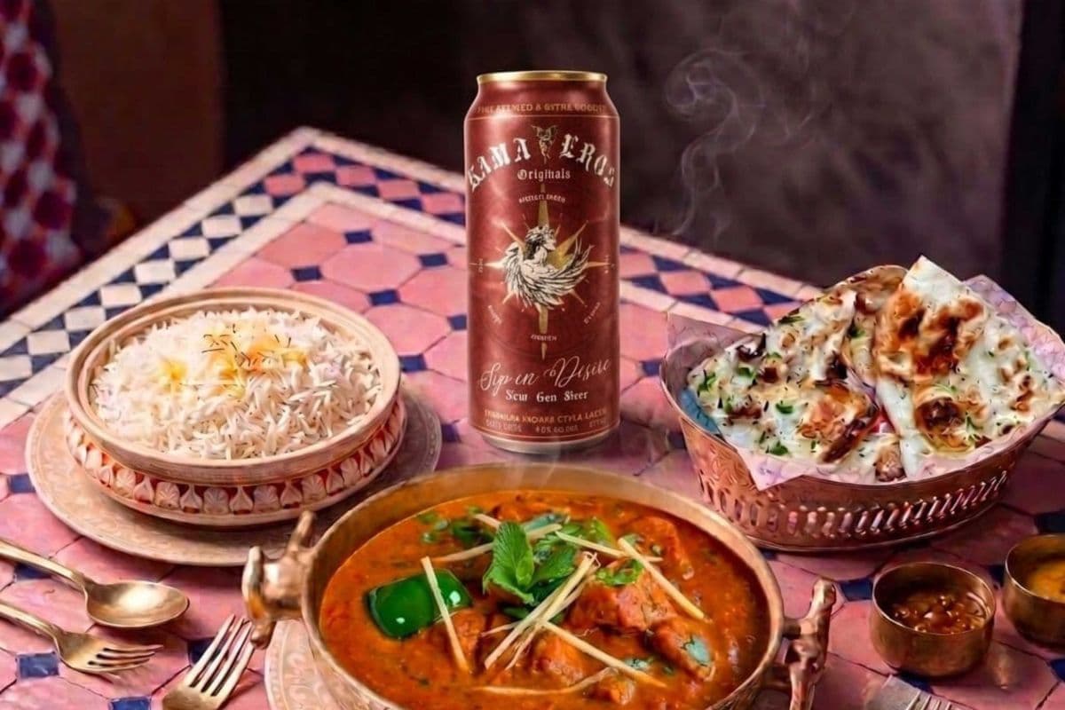 KAMA EROS INDIAN BEER WITH CHICKEN TIKKA MASALA PLAIN RICE GARLIC NAAN