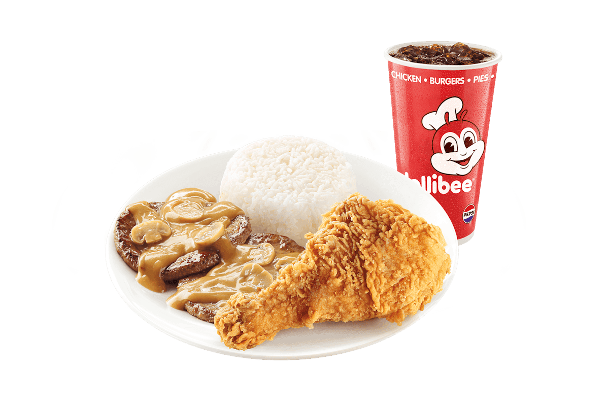 1pc Jolly Crispy Chicken w/ 2pc Burger Steak w/ Side and Drink