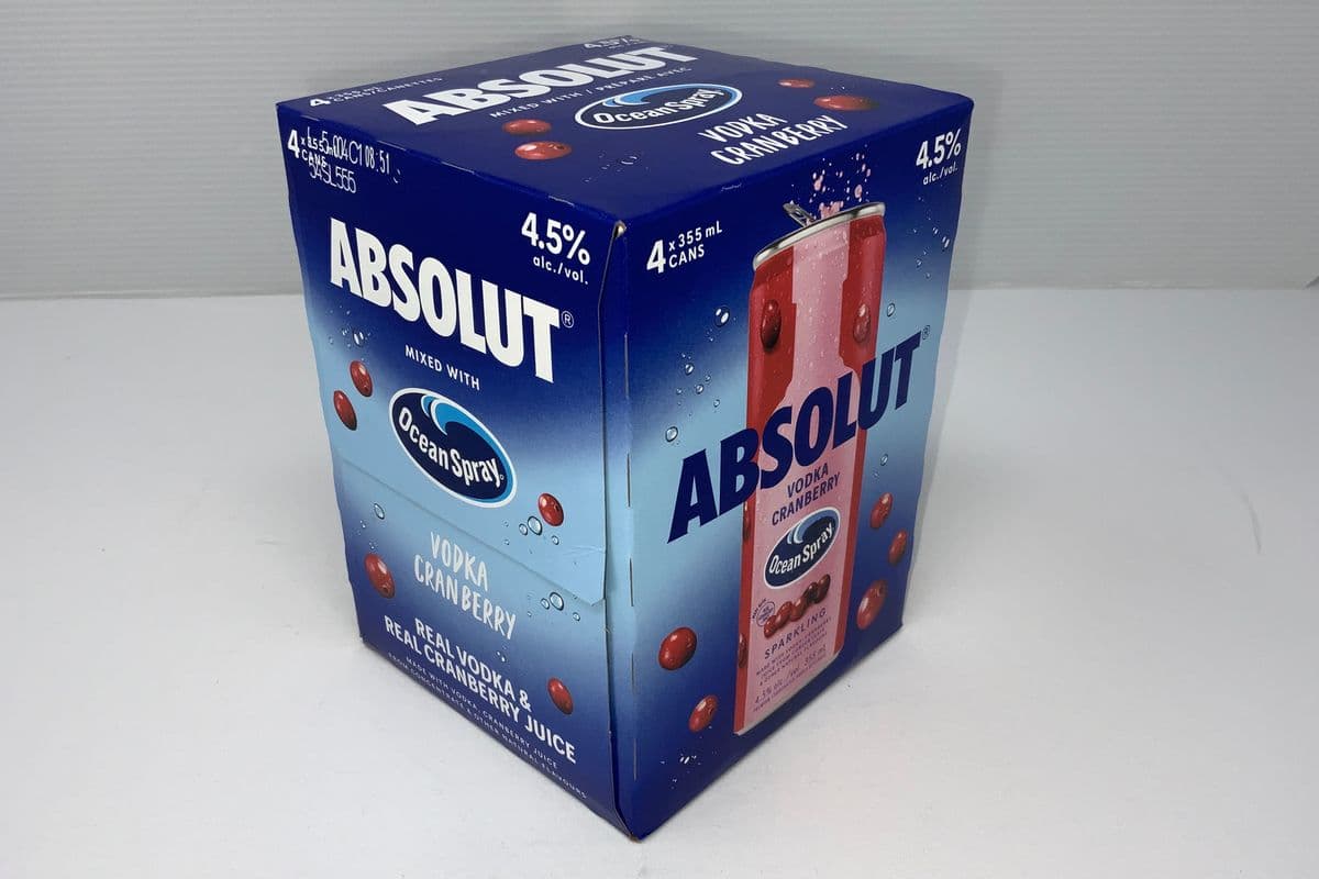 ABSOLUT w/ OCEAN SPRAY VODKA CRANBERRY (4 x 355ml)
