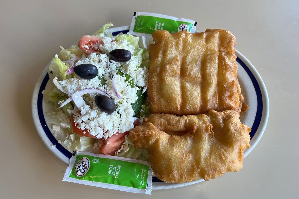 Halibut Fish and Greek Salad