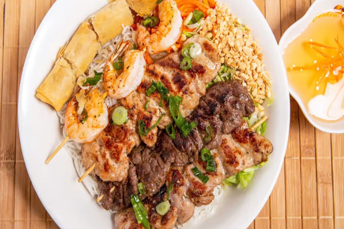 56. Grilled Combo Vermicelli (Pork, Chicken, Beef, Shrimp & Springroll)