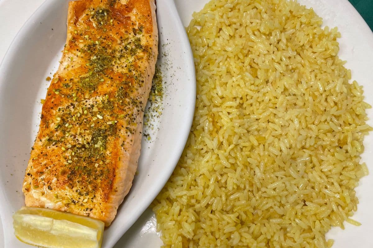 Grilled Atlantic Salmon and Rice