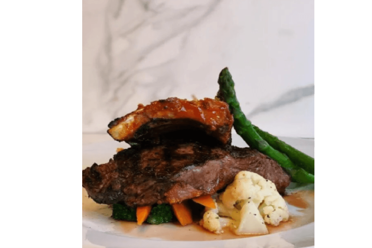 Steak and Half Rack of BBQ Ribs