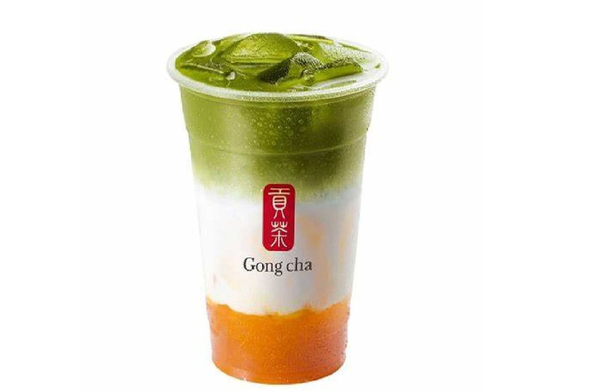 Matcha Mango Green Tea Latte with Mango Pearls