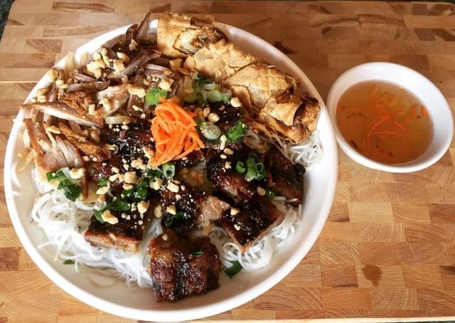 27. BBQ Pork, Spring Rolls, and Shredded Pork on Vermicelli