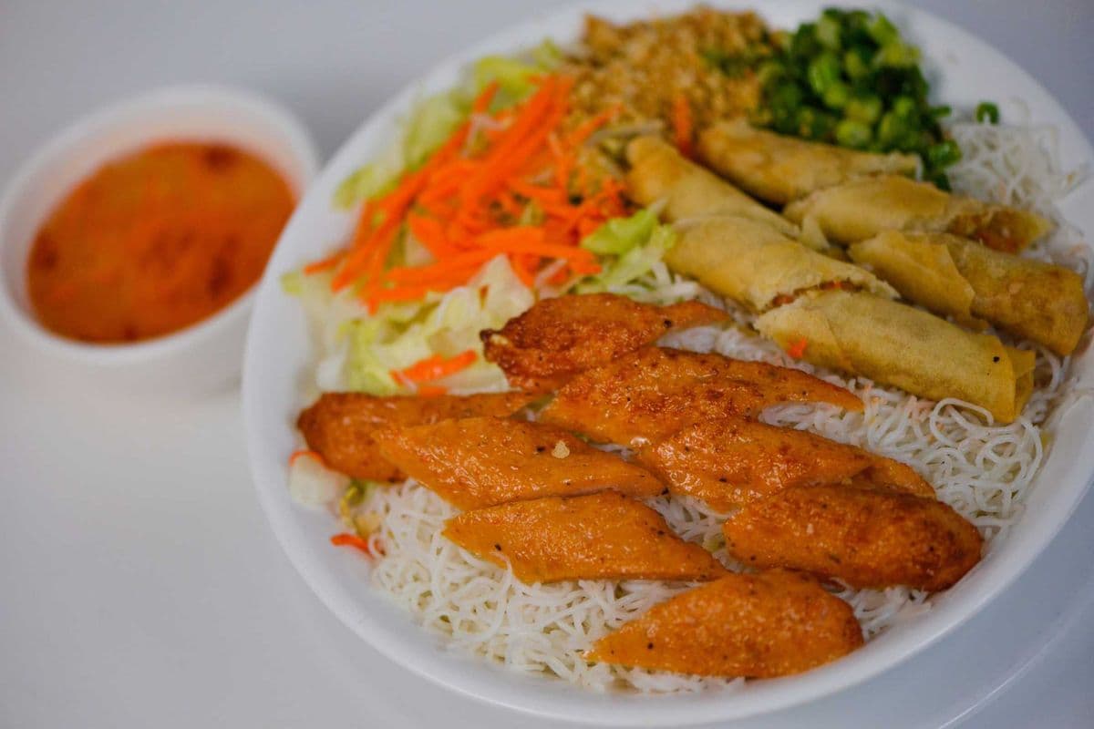 42. Vermicelli with Shrimp Paste and Spring Rolls - Bun Chao Tom, Cha Gio