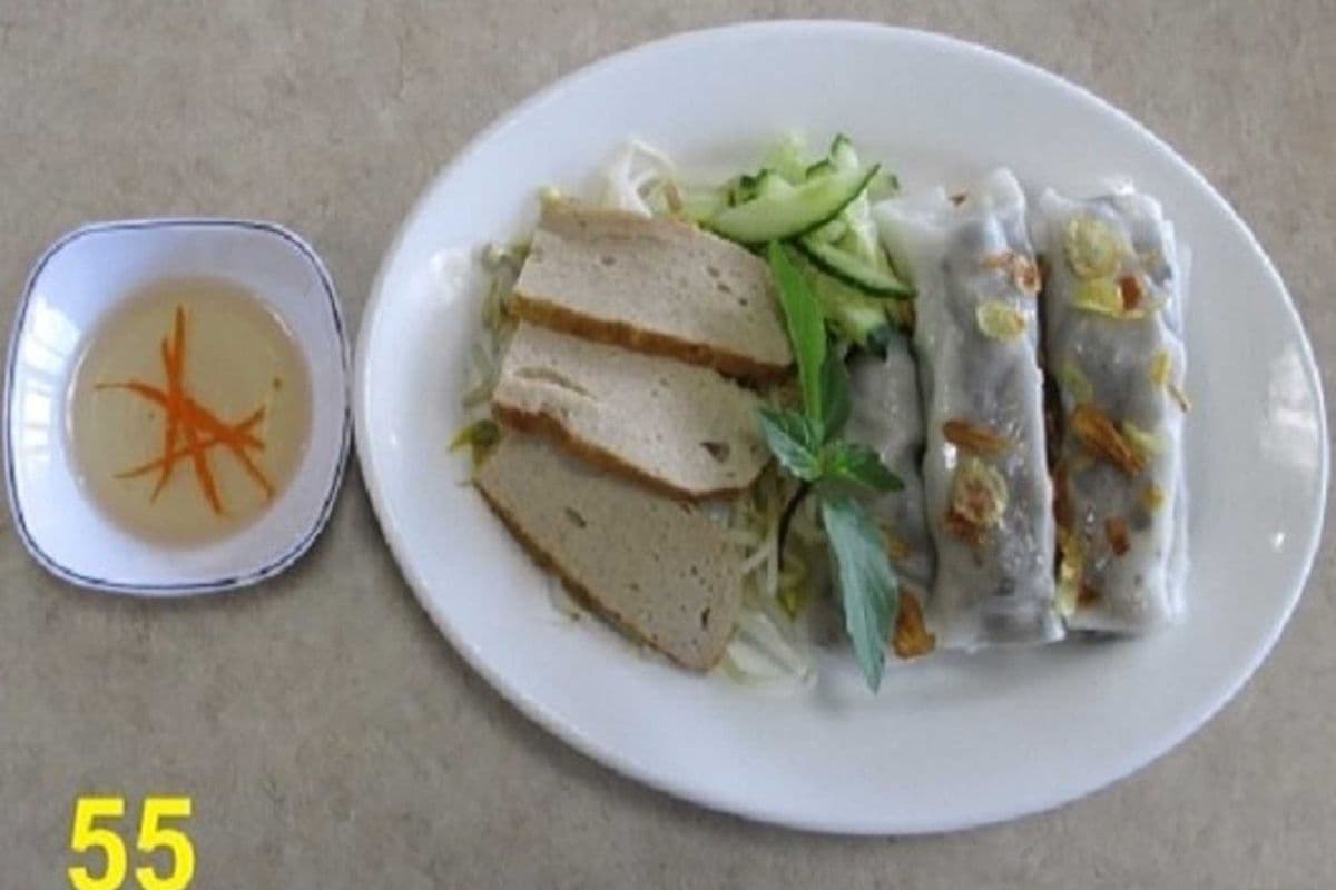 55. Homemade Steamed Rice Rolls with Pork and Dried Mushrooms, Served with Vietnamese Sausage.