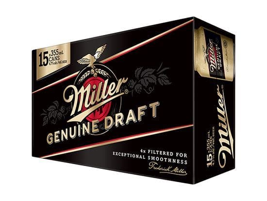 Miller Genuine Draft 15pack, 355ml domestic (4.7% ABV)