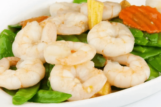 43. Pan-Fried Prawns and Snow Peas (14 pcs)