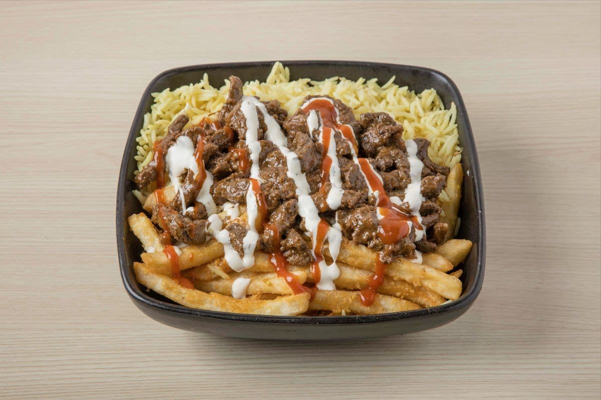 Beef on Half Rice and Half Fries