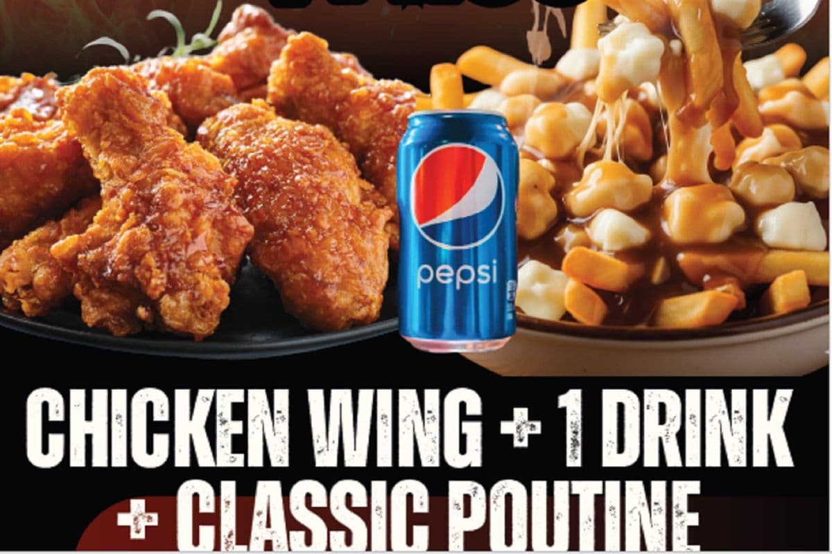 BOGO 1Lb wings + classic poutine + 1 Drinks