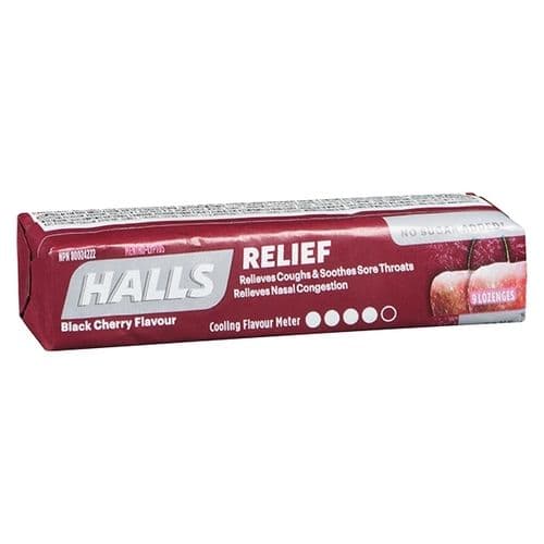 Halls Cerise Noires Sans Sucre Ajoute 9 Pastilles/ Halls Black Cherry No sugar Added 9 Lozenges / New Item